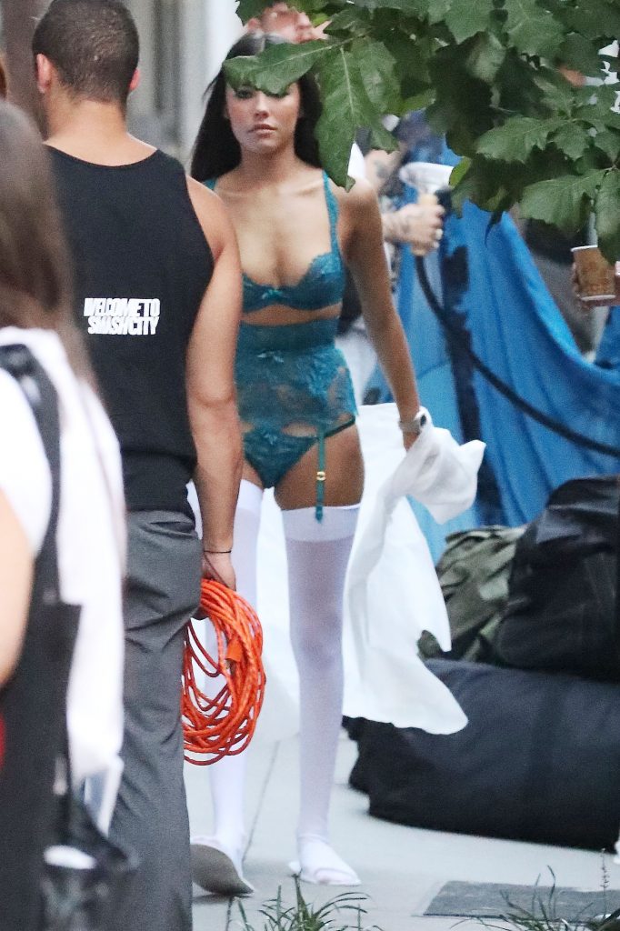 Madison Beer in blue bra and panty set 