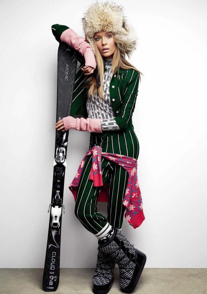 Josephine Skriver Robot Poses with Skis 