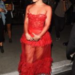 Vanessa Hudgens at the VMAs in a Red Sheer Dress