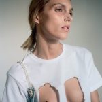 Anja Rubik nipples in cut out white tee for Purple