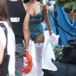 Madison Beer in blue bra and panty set