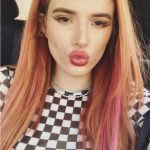 Bella Thorne car selfie for snapchat with a filter