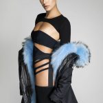 Hailey Baldwin in a barely there dress with blue fur