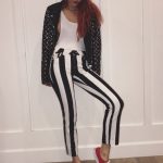 Bella Thorne in stripped pants