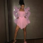 Rihanna tits in a see through pink dress