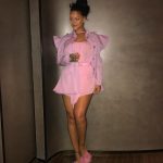 Rihanna tits in a see through pink dress