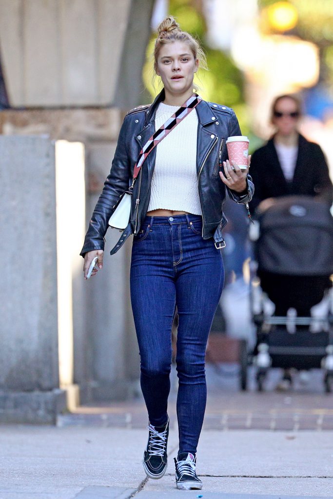 Nina Agdal in jeans walking