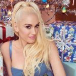 Gwen Stefani in a big blonde pony tail for christmas