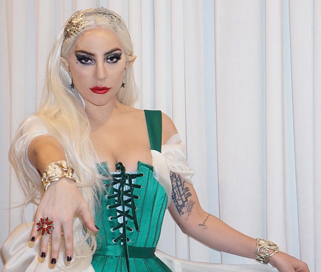 Lady Gaga Green Christmas Elf Dress long Blonde Hair