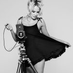 Pam Anderson Black and White in a black dress