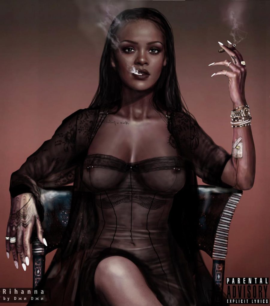 Rihanna's Nipples Smoking a Blunt