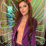 Bella Throne topless in a purple suit