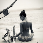 Alessandra Ambrosio on the beach black and white in a bikini