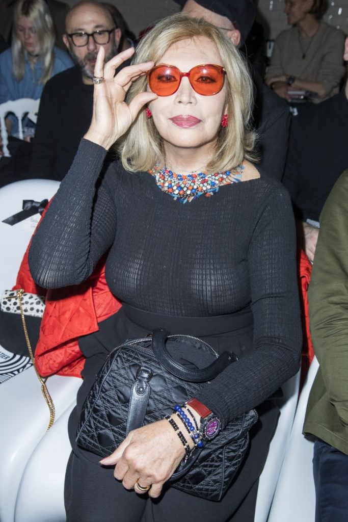 Amanda Lear flashes her Old Lady Nipples in a See Through Black Shirt