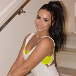 Demi Lovato Big Smile in a Yellow Bra