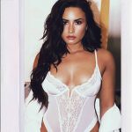 Demi Lovato Sexy White Lace Bodysuit