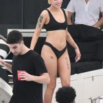 Halsey in a black bikini with bad tattoos