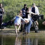 Lily Rose Depp in the water on set