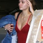 Lily Rose Depp White Pants and TIts at LAX