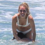 Miley Cyrus Tits in the Water in a white bikini