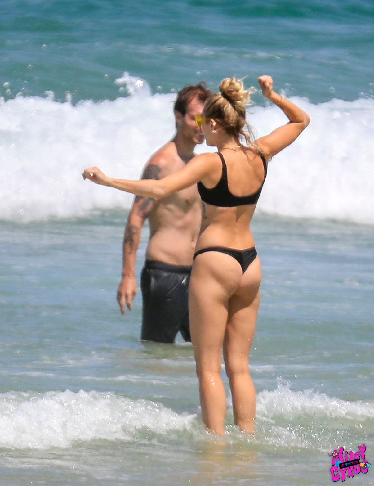 Miley Cyrus In A Black Thong Bikini On Byron Bay