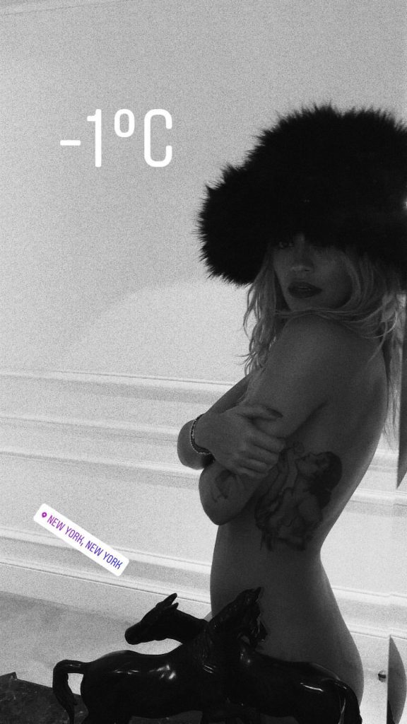Rita Ora Topless with a Fur Hat on 