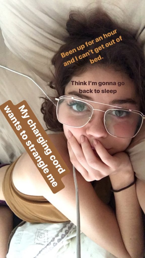 Sarah Hyland In bed with her Glasses on