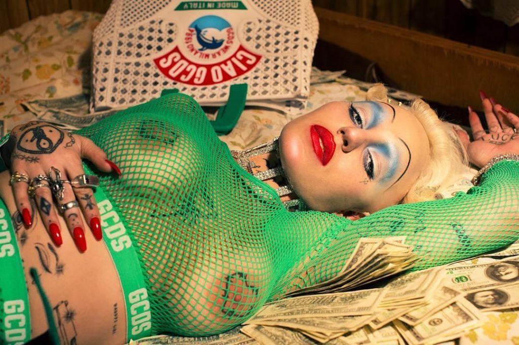 Brooke Candy nipples in green mesh shirt