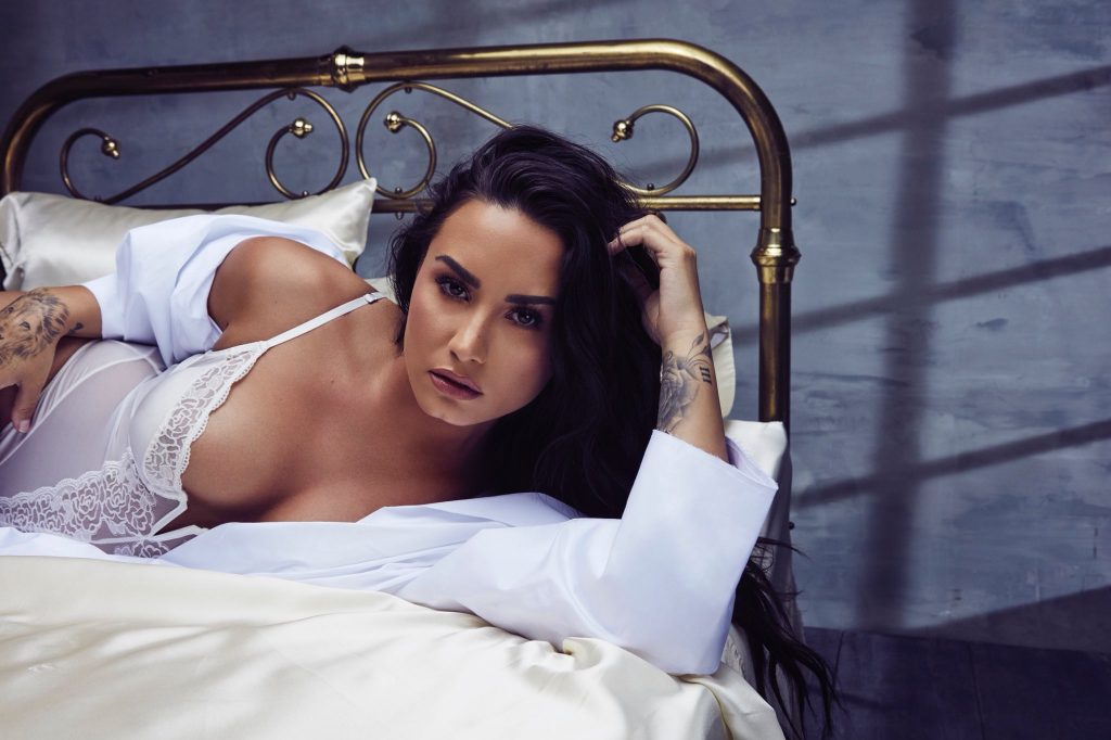 Demi Lovato Tits in white lace