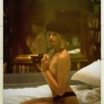 Hailey Clauson Topless wearing a black thong and black hat in bed