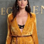 Irina Shayk black bra in a yellow dress