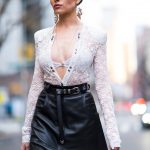Olivia Culpo bra and lace shirt