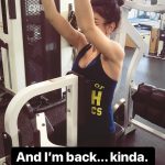 Sarah Hyland working out in a black bra and leggings