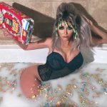Aubrey ODay in black bra in the bath milk and cereal