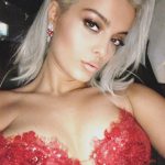 Bebe Rexha cleavage in a red dress