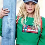 Britney Spears in a green crop top for kenzo