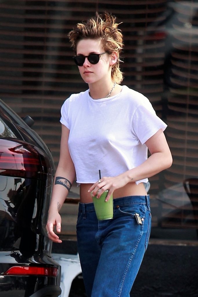 Kristen Stewart Hard Nipples with no bra in a white shirt