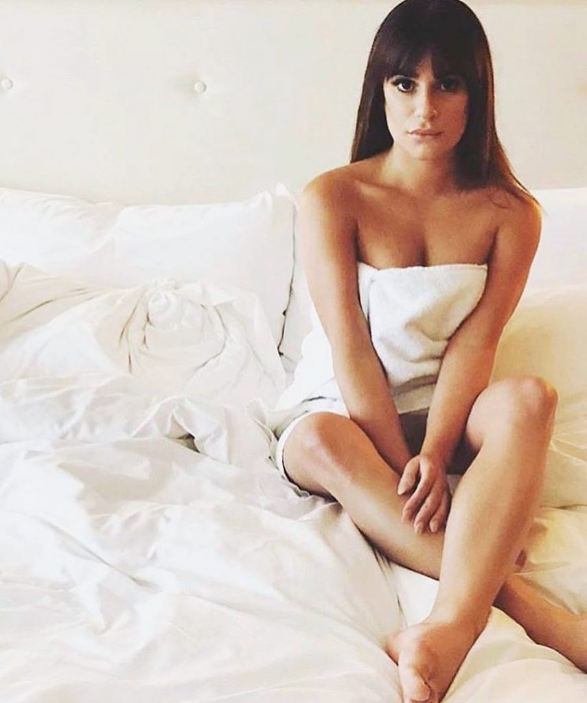 Lea Michele in a Towel in bed for Instagram