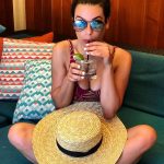 Lea Michele tits in a tight one piece swimsuit