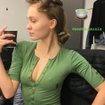 Lily Rose Depp Hard Nipples in a Green shirt