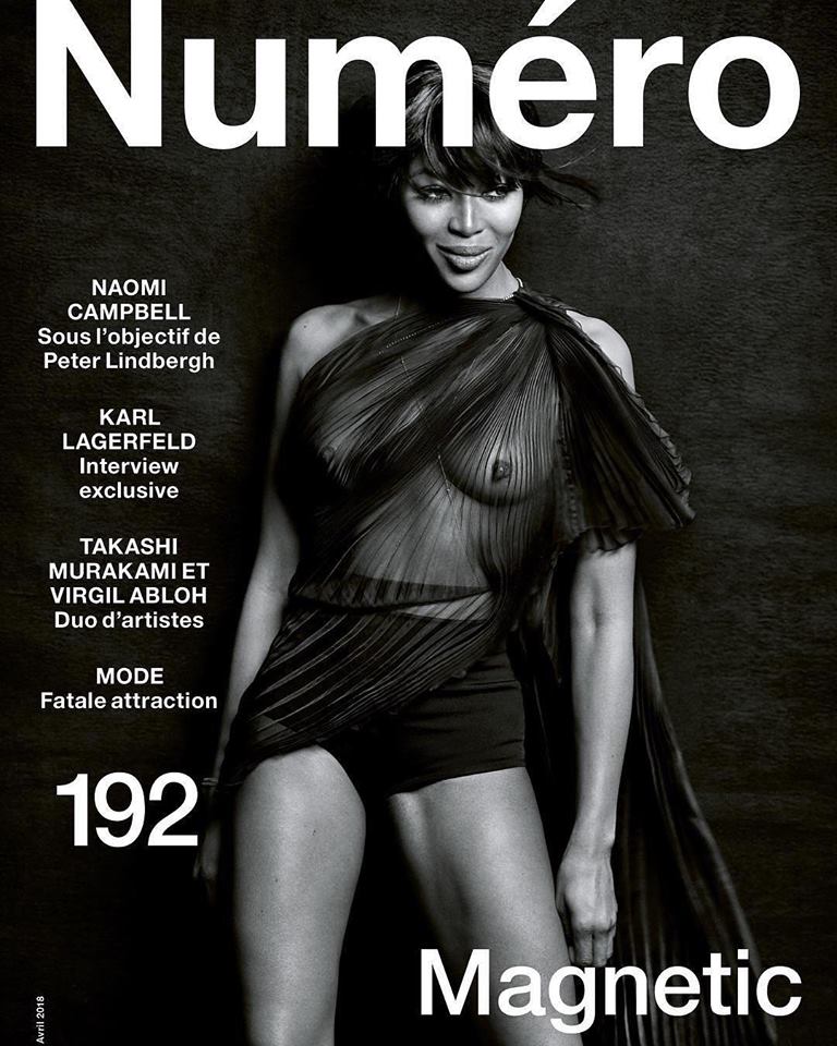 Naomi Campbell nipples in a see through black shirt