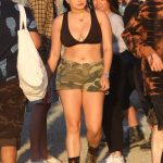 Ariel Winter Big tits at Coachella in a tight black bra and jean shorts