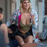 Ashley James Tits out Hard Nipples in Tight Green Crop Top and Shorts