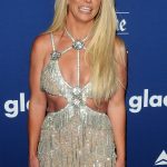 Britney Spears Tits Out in a Gold Dress at Glaad Awards