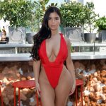 Demi Rose Hooker Tits and Cameltoe in Red Swimsuit