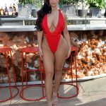 Demi Rose Hooker Tits and Cameltoe in Red Swimsuit