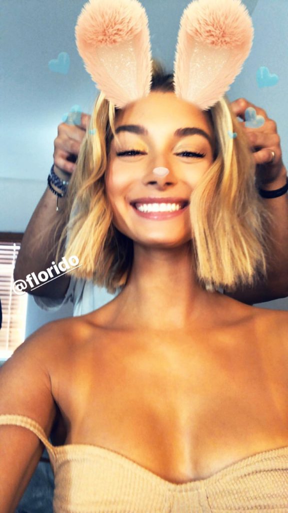 Hailey Baldwin TIts out for Snapchat