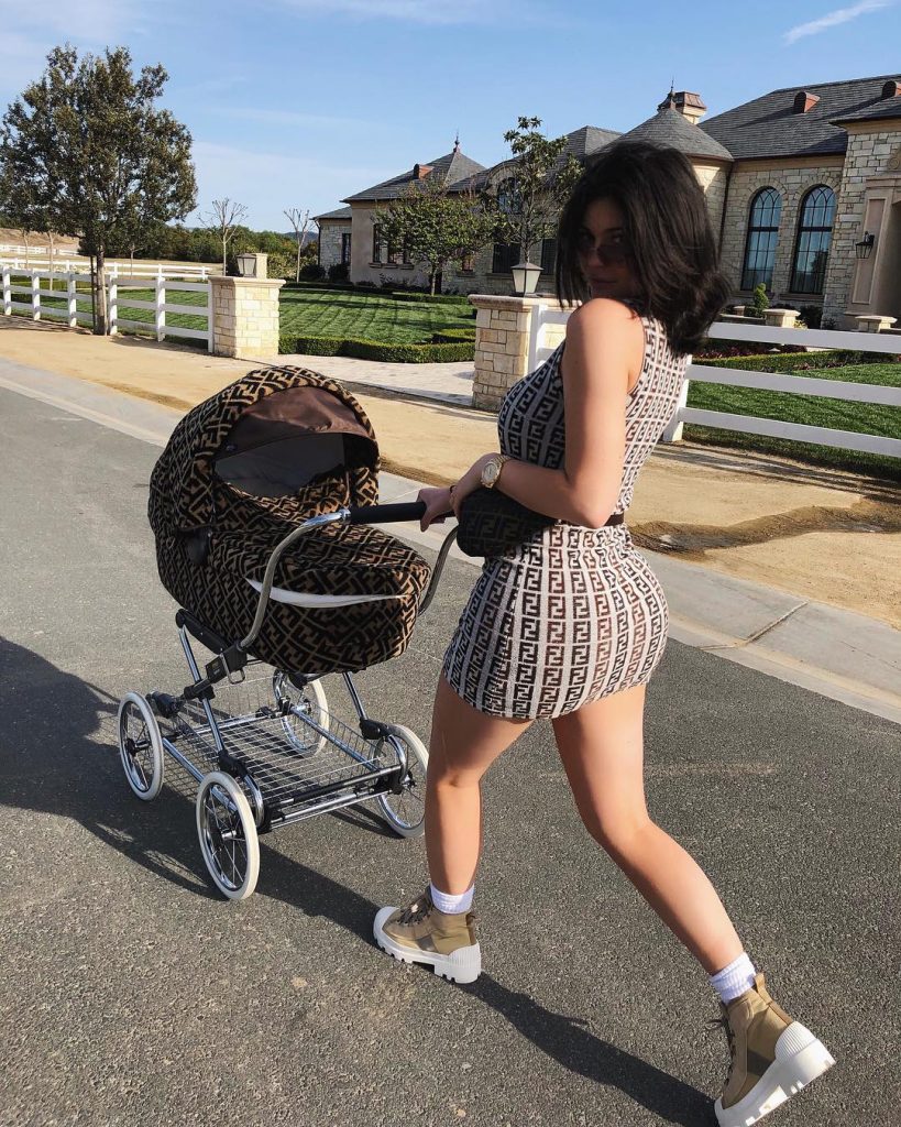 Kylie Jenner Fake Ass Short Fendi Skirt Walking Stormi