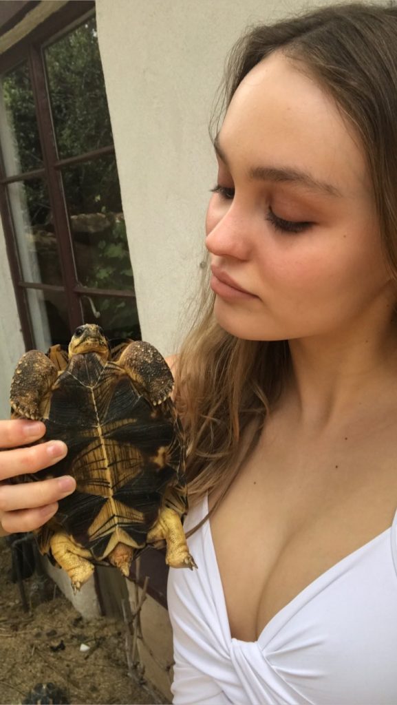 Lily Rose Depp Big tits in a white shirt with a turtle