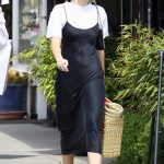 Miley Cyrus Pregnant in a Black Silk Dress